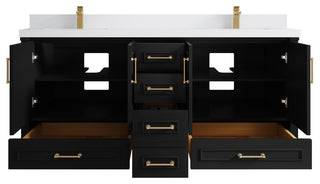 Aberdeen 72 Double Sink Bath Vanity in Black 2" White Quartz