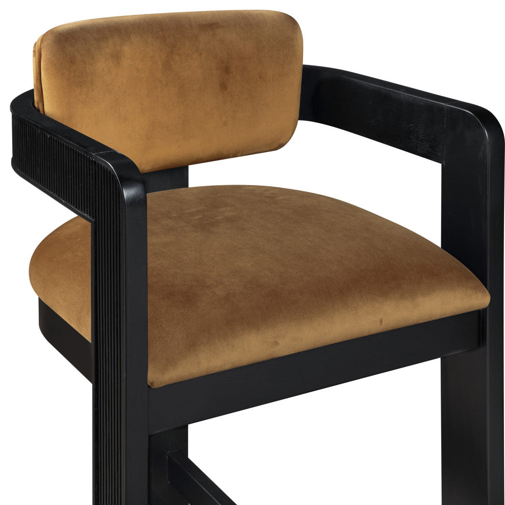 Sacha Upholstered Bar and Counter Stool, Saddle, Velvet, Black