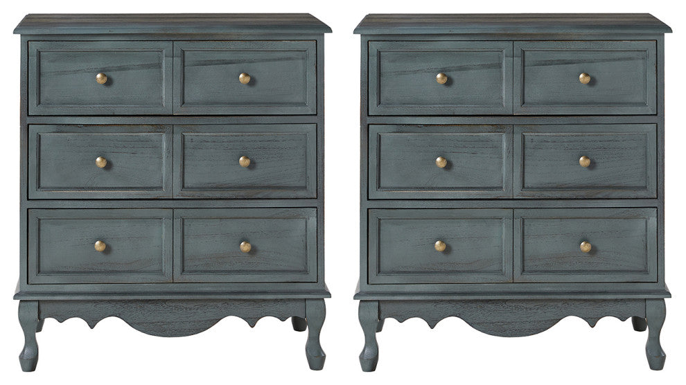 32" Tall 3-Drawer Nightstand Set of 2, Blue