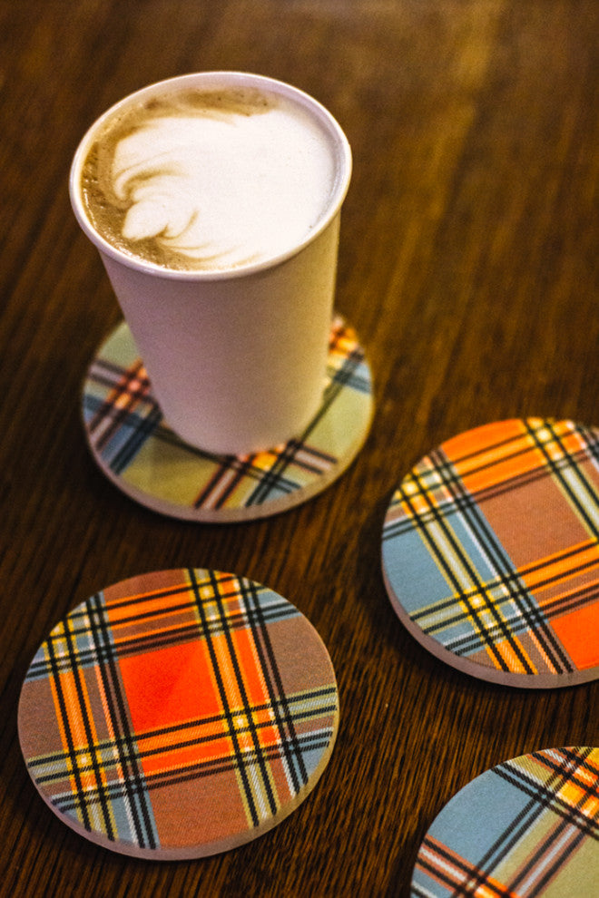 Plaid Coaster Set, Colorful