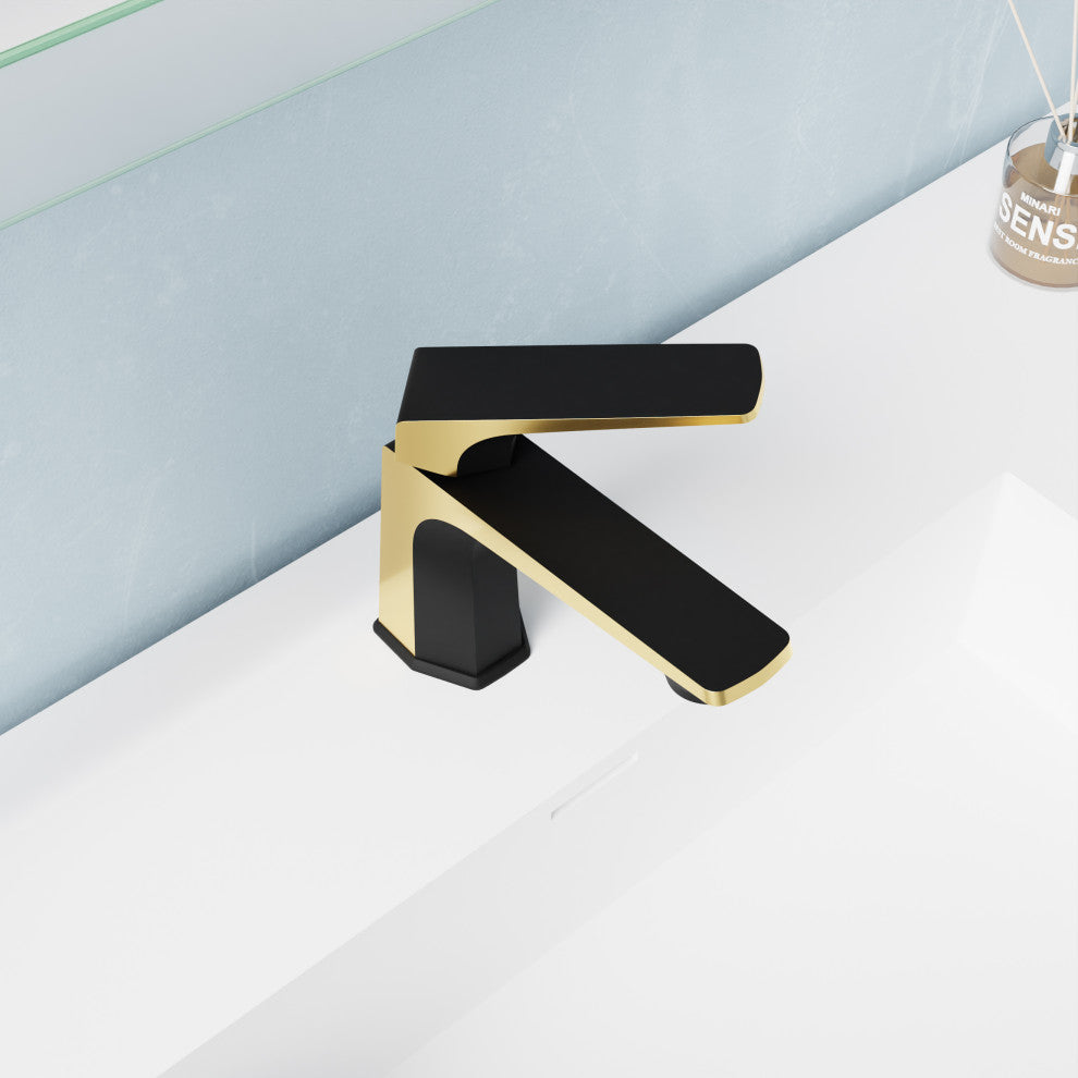 1-Handle Bathroom Faucet, Matte Black and Brushed Gold