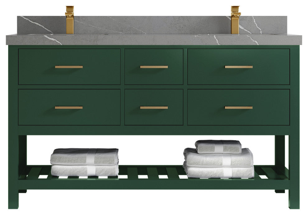 Parker 60 Double Sink Bathroom Vanity in Lafayette Green  2" Piatra Gray