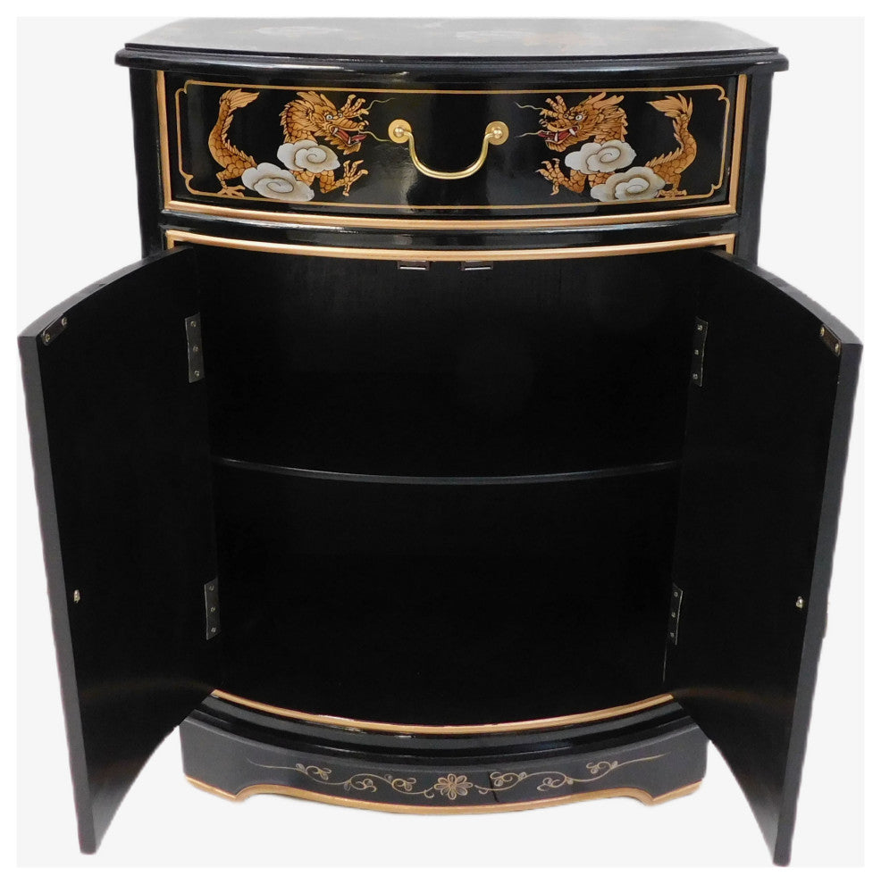Dragon Mother of Pearl Inlaid Cabinet With Drawer and Doors.
