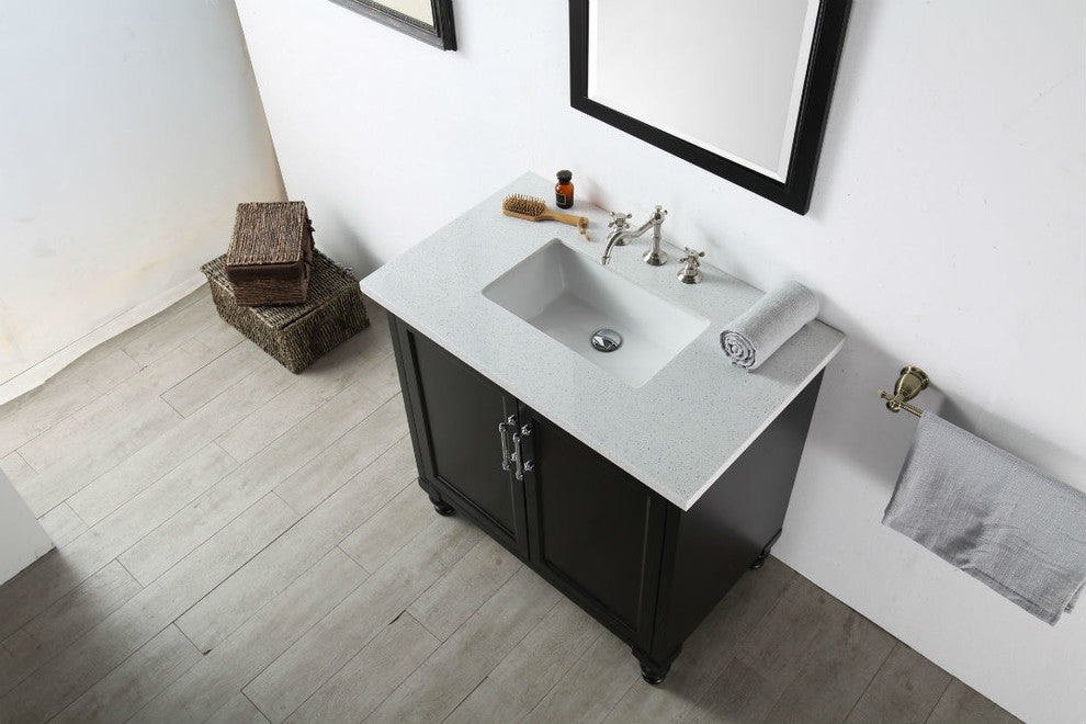 36" Wood Sink Vanity With Quartz Top-No Faucet