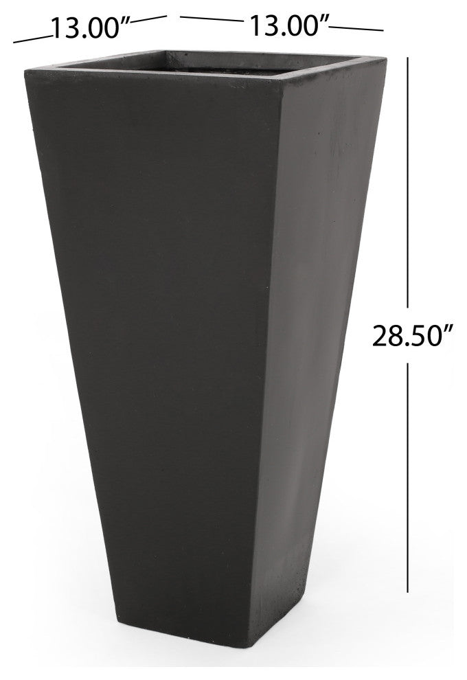 Ephraim Outdoor Medium and Small Cast Stone Planter Set, Matte Black
