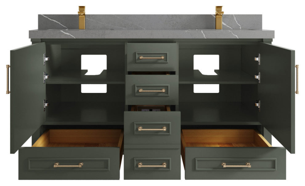 Aberdeen 60 Double Bathroom Vanity in Pewter Green 2" Piatra Gray