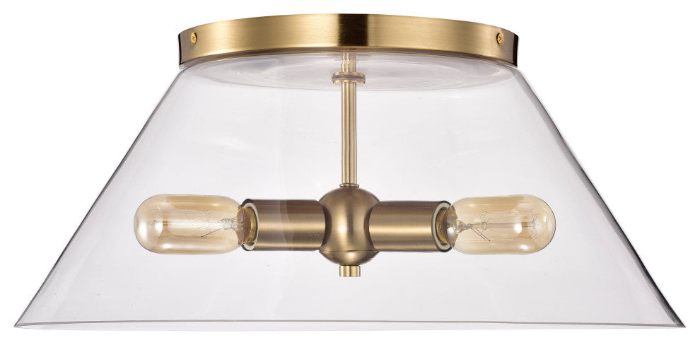Dover 3-Light Large Flush Mount Fixture, Vintage Brass With Clear Glass