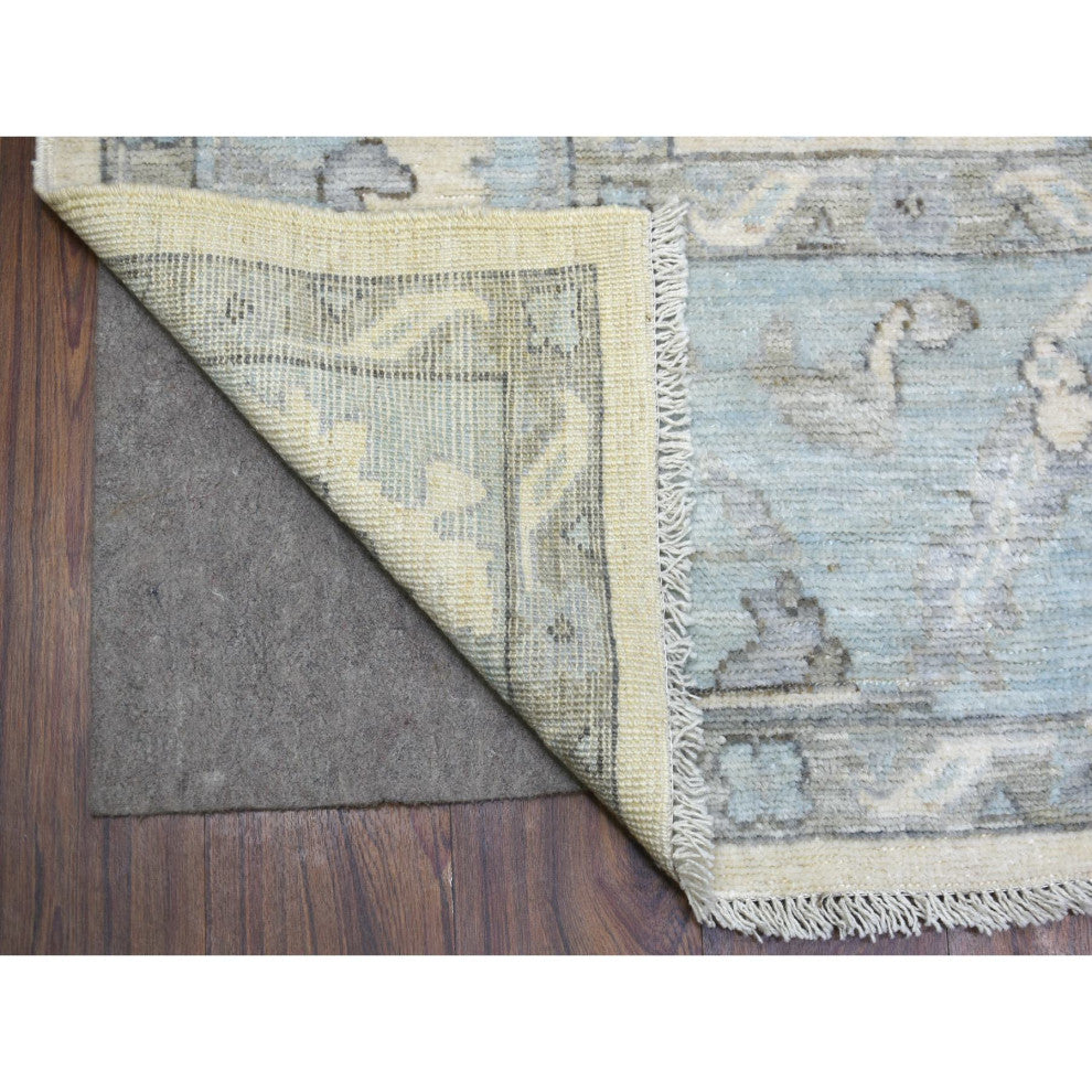 Ivory Hand Knotted Afghan Angora Oushak With Leaf Design Soft Wool Rug, 8'x9'9"