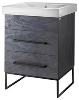 Fine Fixtures Modern Vanity Set, Black Marble, 24", Black Hardware