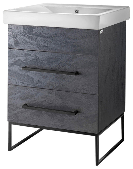 Fine Fixtures Modern Vanity Set, Black Marble, 24", Black Hardware