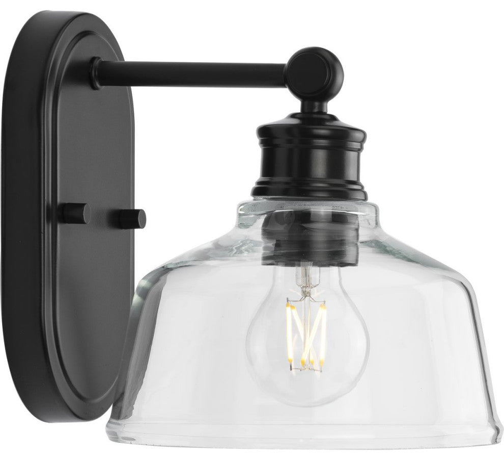 Singleton 1-Light 7.62" Matte Black Farmhouse Vanity Light, Clear Glass Shade