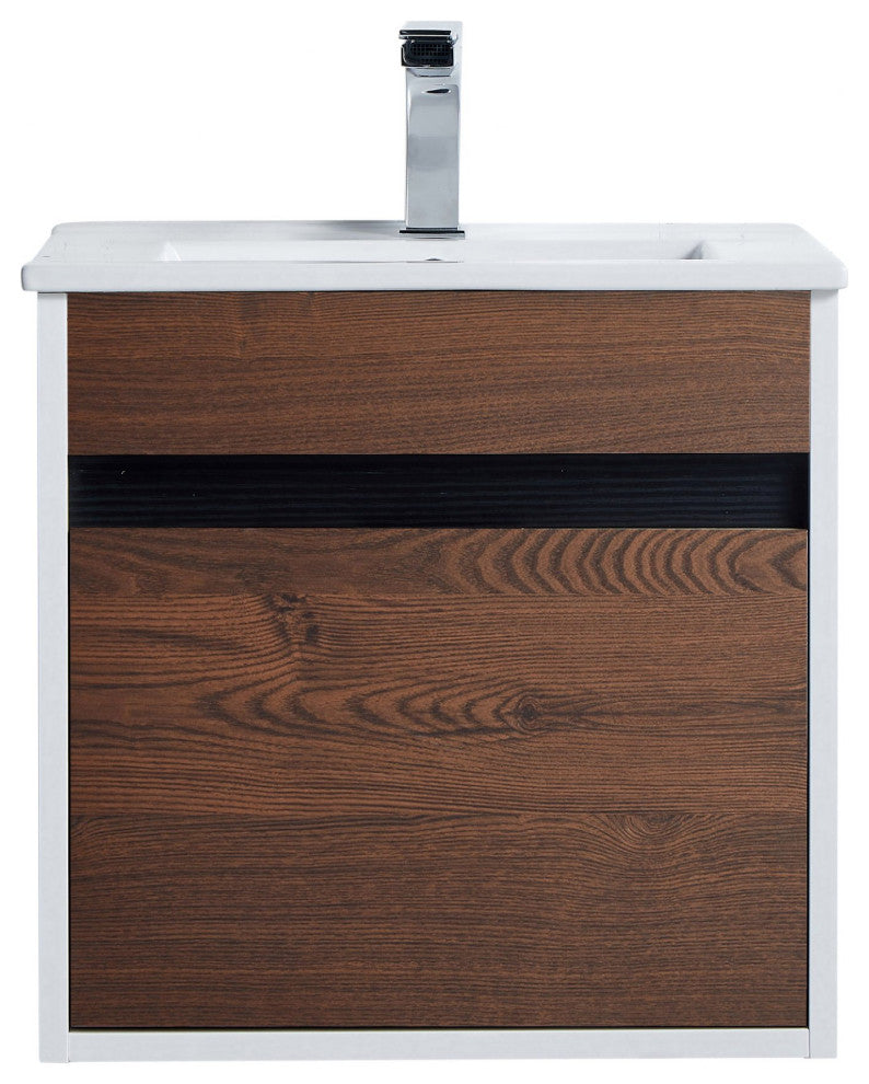 Alpine Wall Mount Bathroom Vanity and Sink, Brown Walnut, 20"