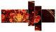 Flower with Red Golden Petals, Floral Art Canvas Print, 60"x32", 5 panels