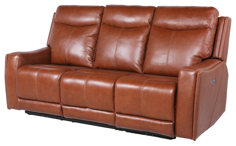 Natalia Power Leather Recliner Sofa, Caramel