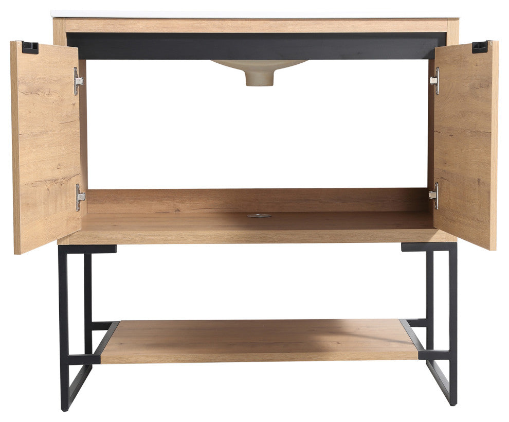 36 inch Plywood Freestanding Bathroom Vanity Set with Integrated Ceramic Sink