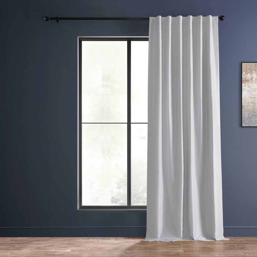 Blackout Vintage Textured Faux Dupioni Silk Curtain Single Panel, Ice, 50"x96"