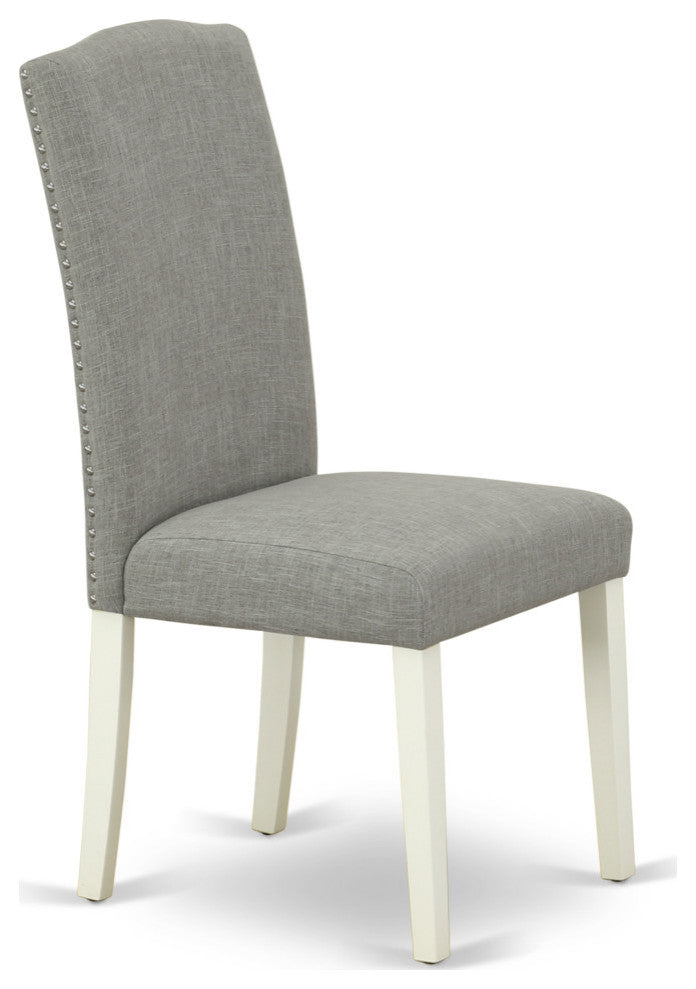 3Pc Round 42" Dining Table, Two Parson Chair, White Leg, Fabric Dark Shitake