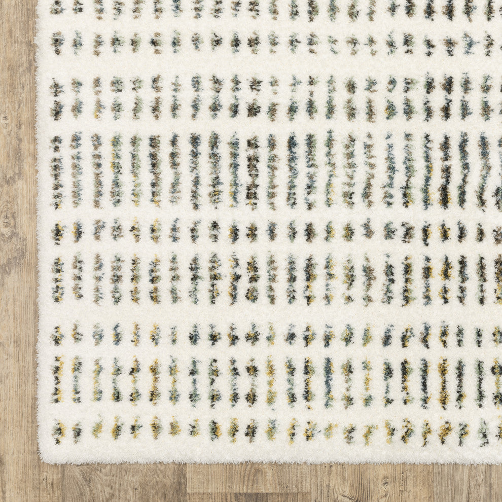 Greer Modern Dashed Lines Ivory/ Multi Area Rug, 6'7" X 9'6"