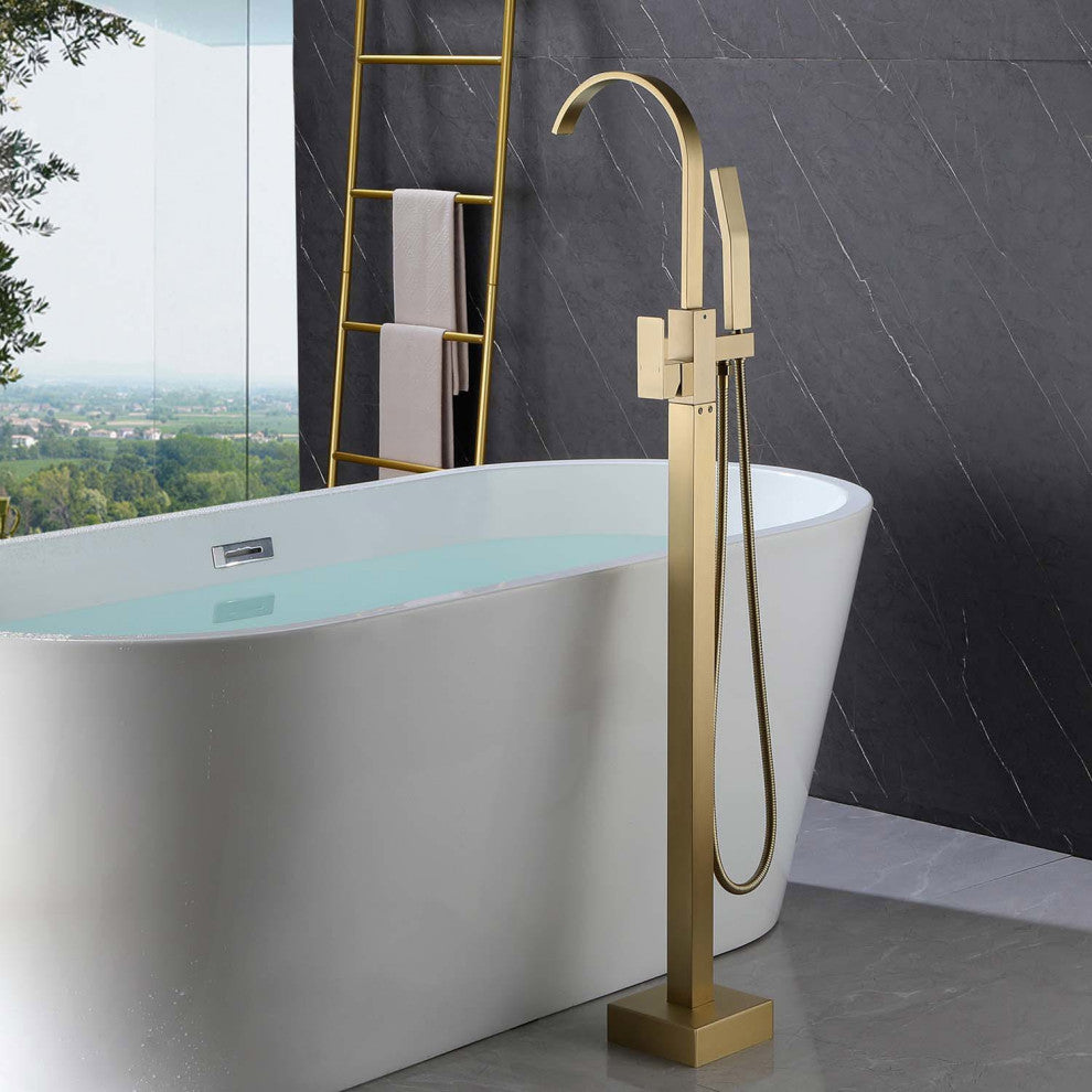 Givingtree Free Standing Single Handle Bathtub Faucet, Matte Black, Gold