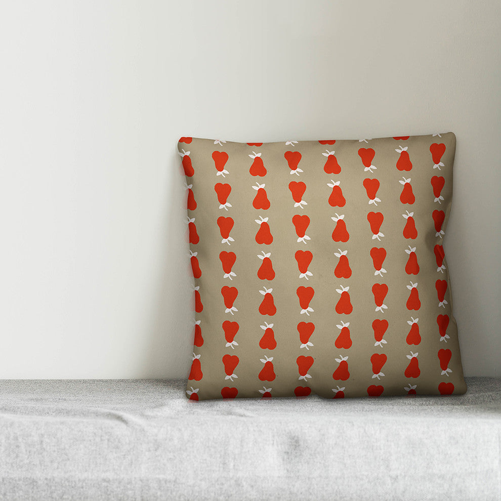Pear Pattern, Red Throw Pillow Cover, 20"x20"