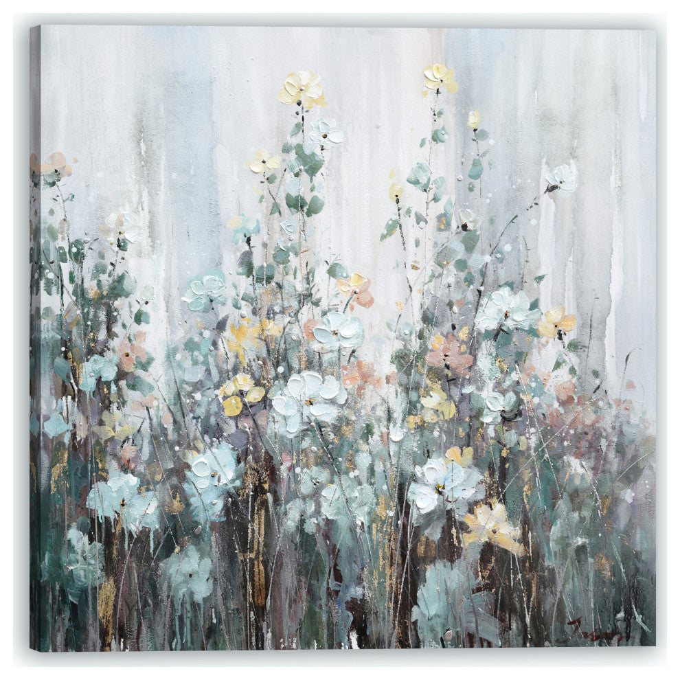 Spring abstract flowers - Oil Painting Print on Wrapped Canvas, Wall art, 30"x30"
