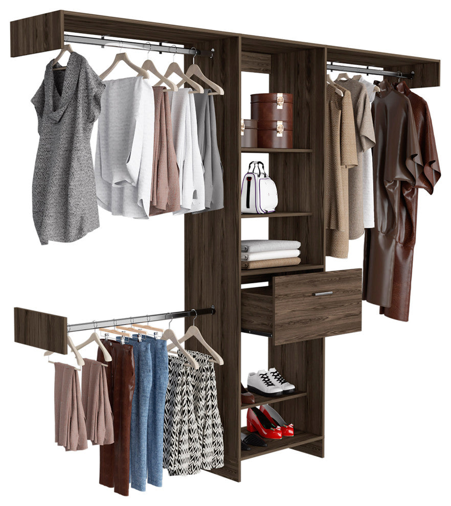 DEPOT E-SHOP Brisk 250 Closet System, 5 Shelves, 1 Drawer, Dark Walnut