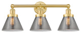 Edison Large Cone 3-Light 25" Vanity Light, Satin Gold With Plated Smoke Shade