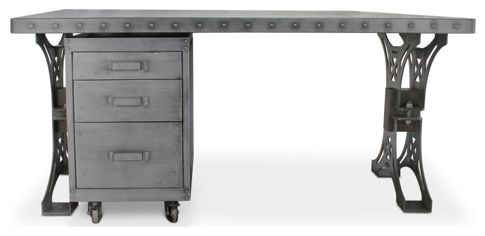 Pratt Truss Industrial Steel Office Desk with Movable Cabinet Drawers