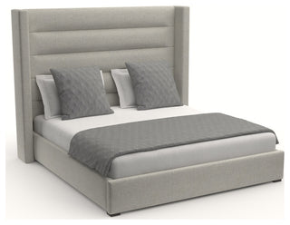 Nativa Interiors Aylet Horizontal Channel Tufted Bed, Gray, Queen, High Headboard