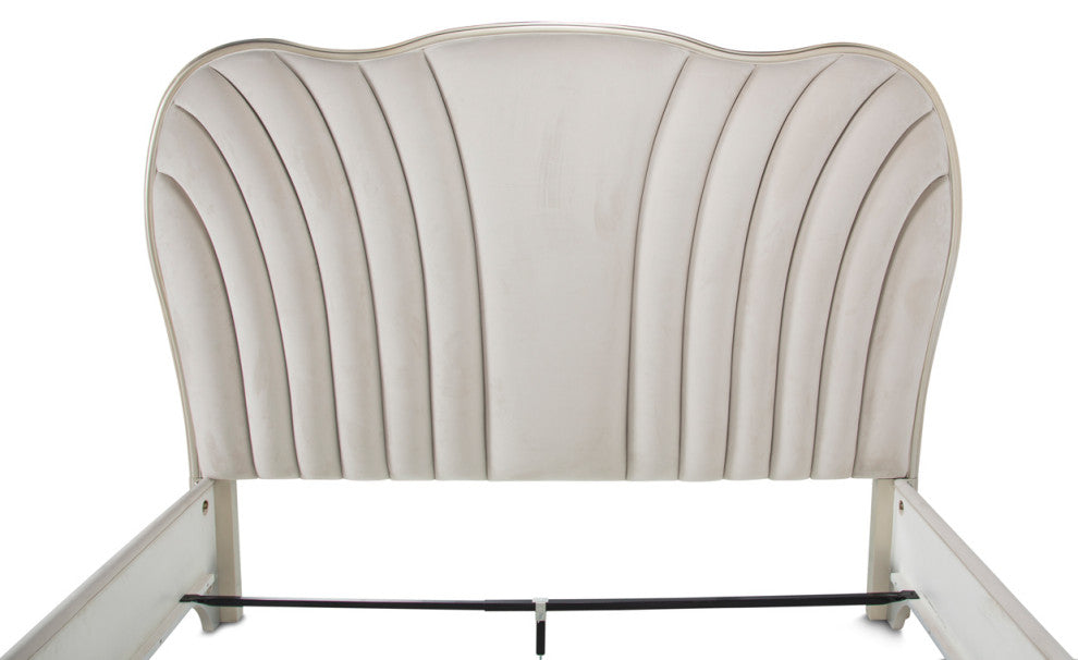London Place Queen Velvet Panel Bed - Creamy Pearl