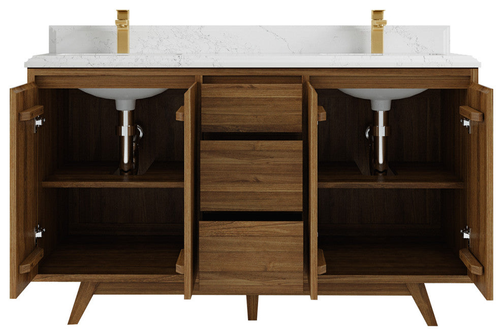Madison Teak 60 Double Bathroom Vanity in Dark Natural 1.5" Empira Quartz
