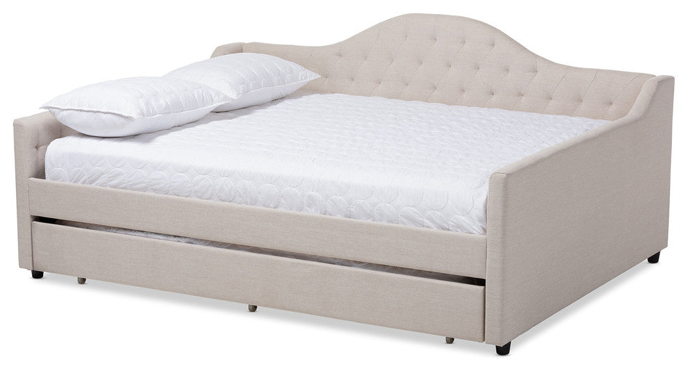 Baxton Studio Eliza Tufted Queen Daybed with Trundle in Light Beige