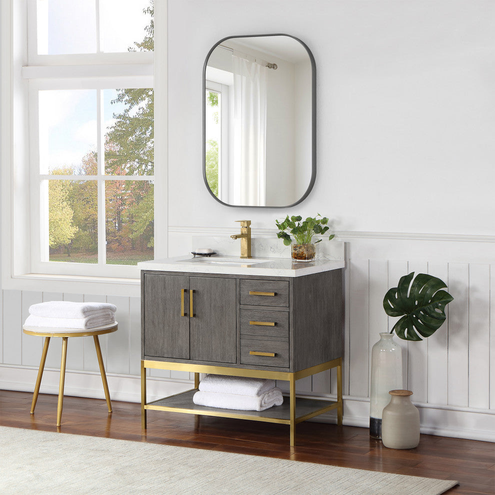 Trielle Rectangular Framed Bathroom Wall Mirror, Gunmetal, 24"