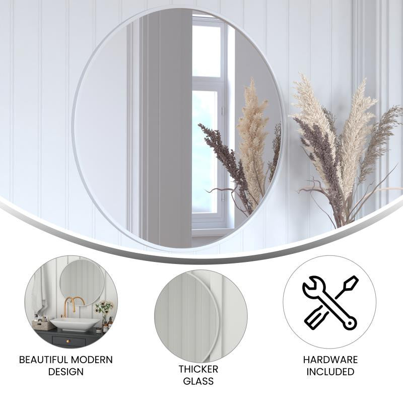 Julianne Round Metal Framed Wall Mirror, Silver, 30"
