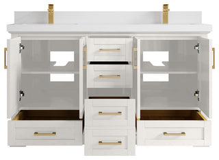 Boston 60" Double Bathroom Vanity in Alabaster 2" White Quartz