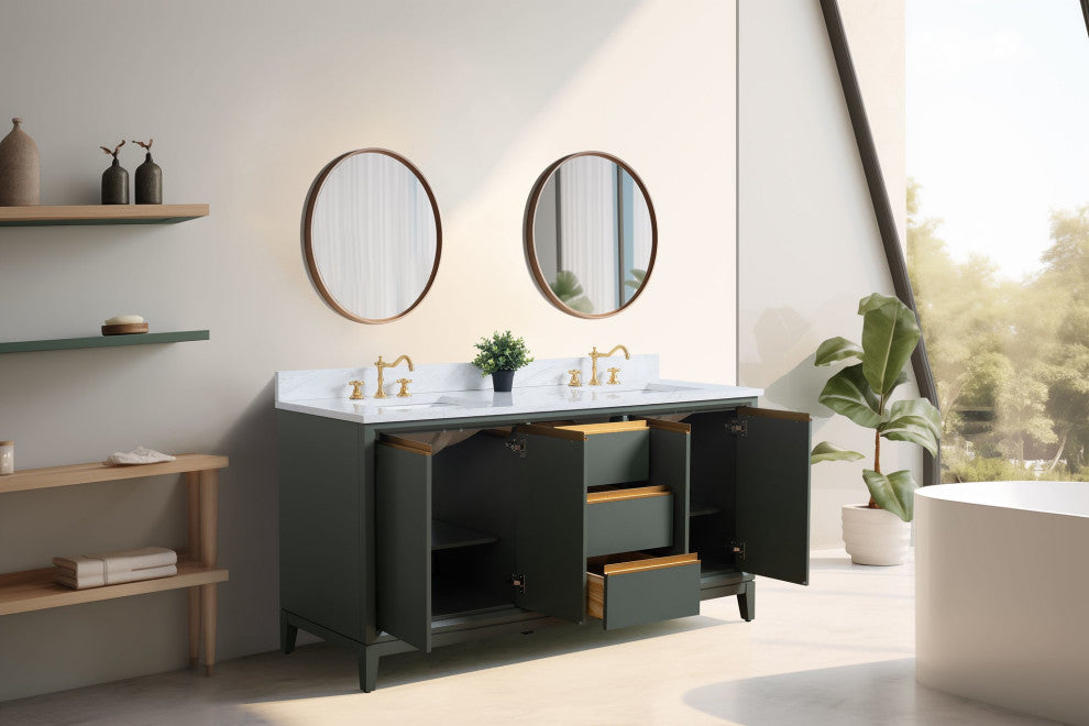 Vanity Art Bathroom Vanity With Sink, Vintage Green, 72" Double