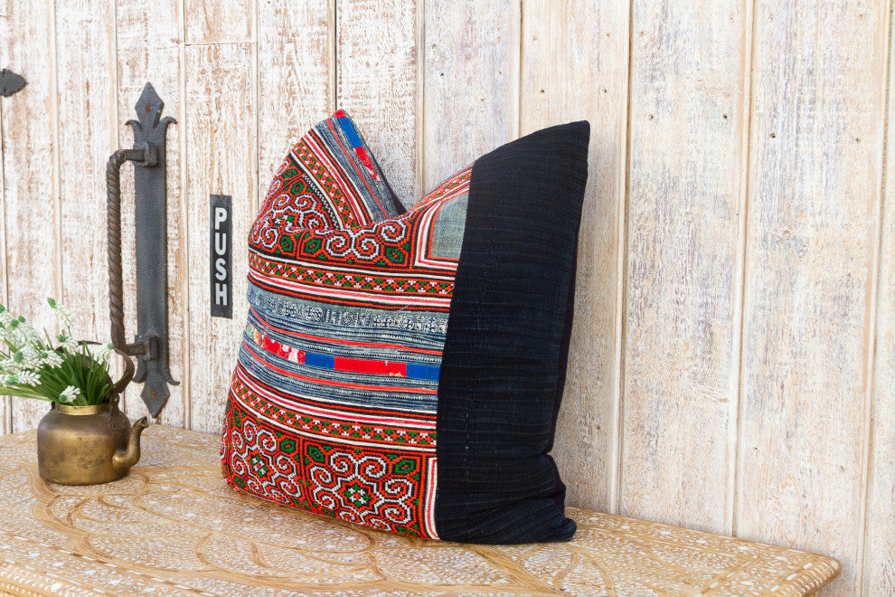 Large Antique Hmong Floral Pillow