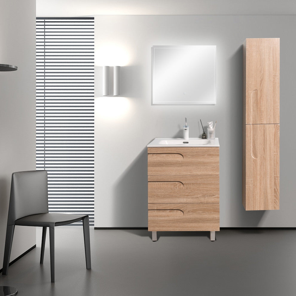 Eviva Joy 24" Maple Freestanding Bathroom Vanity With White Integrated Top