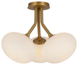 Modern Mid-Century 3-Light Elliptical Sputnik Glass Semi Ceiling Light, Brass