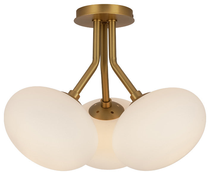 Modern Mid-Century 3-Light Elliptical Sputnik Glass Semi Ceiling Light, Brass