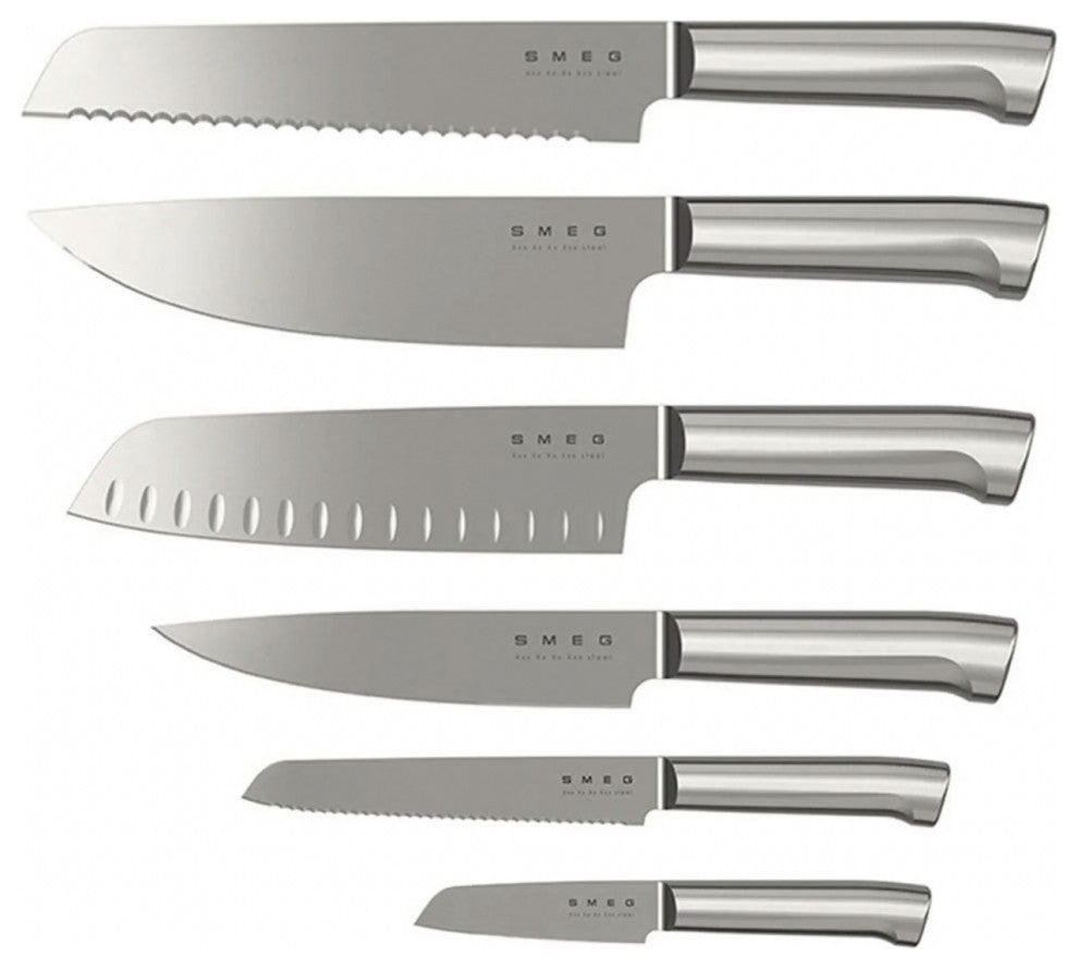 Smeg Stainless Steel 7-Piece Pastel Blue Knife Block Set