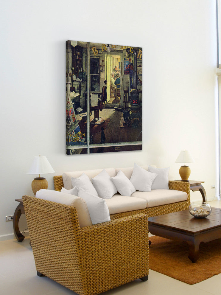 "Shuffleton''s Barbershop" Print on Canvas by Norman Rockwell