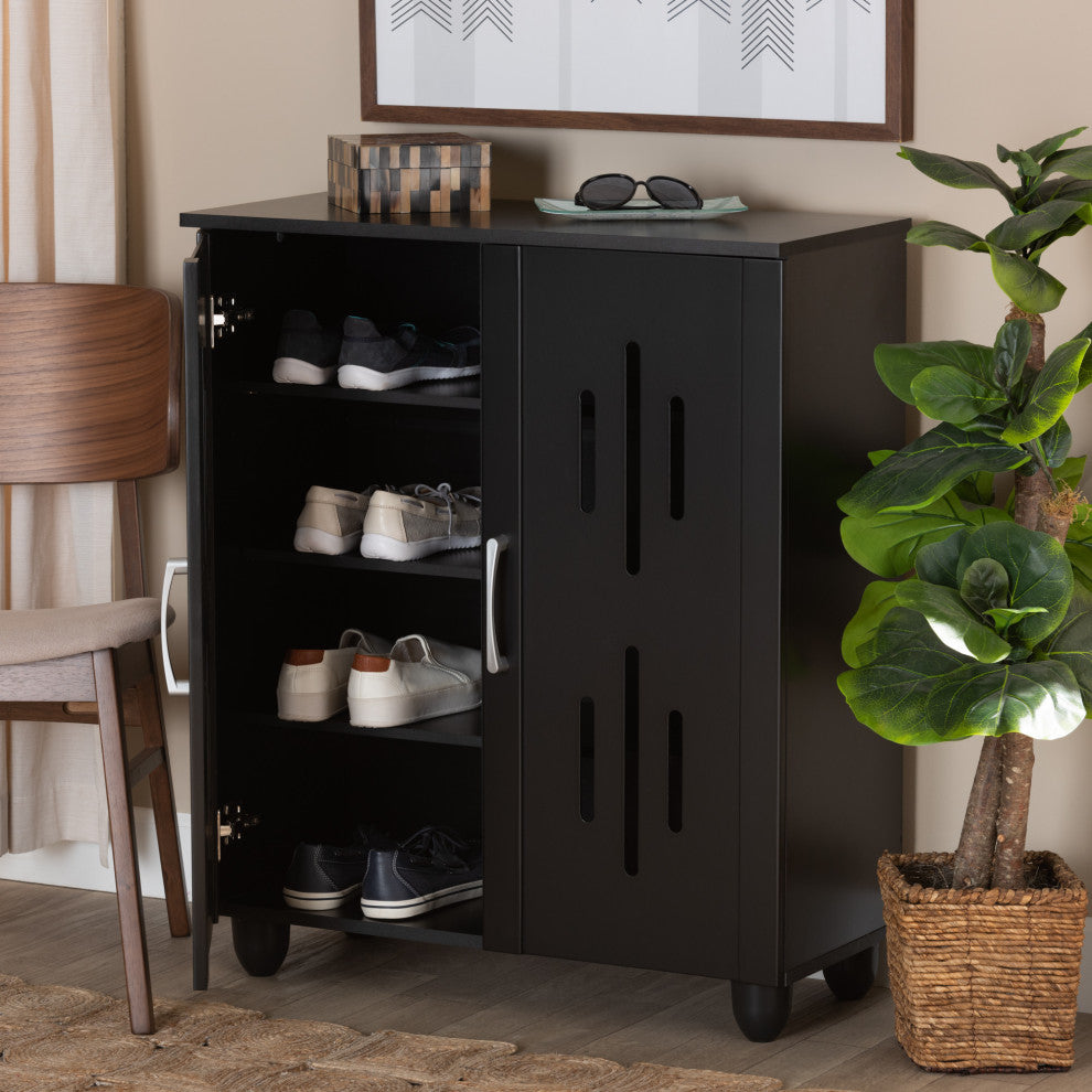 Renley Espresso Brown Finished Wood 2-Door Shoe Storage Cabinet