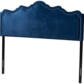 Modern Navy Blue Velvet Fabric Upholstered Queen Size Headboard