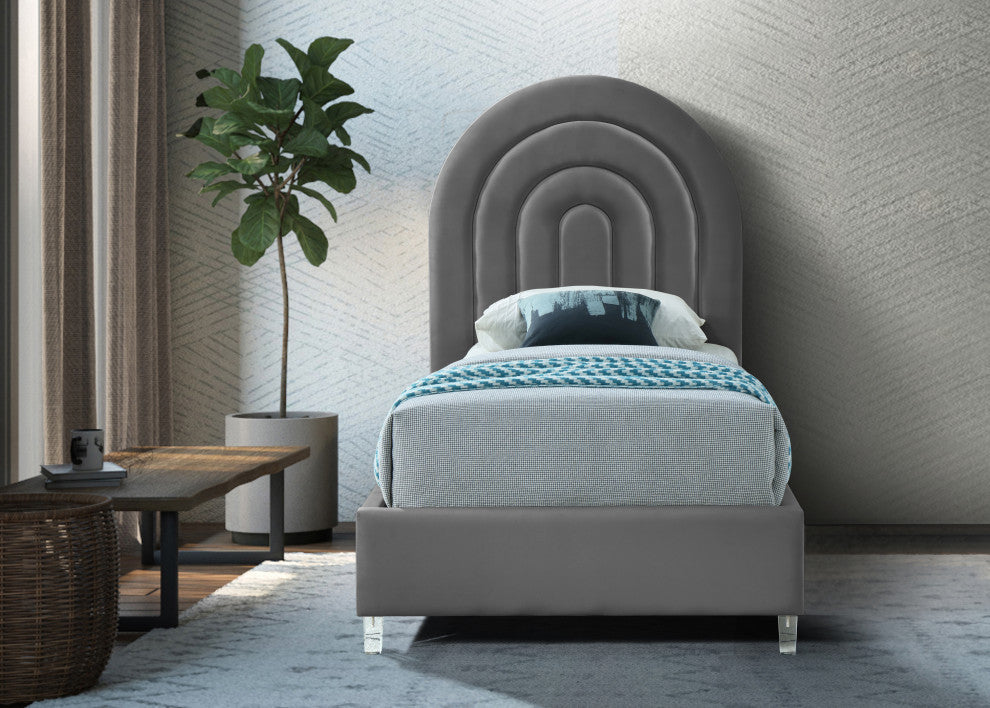 Rainbow Velvet Upholstered Bed, Gray, Twin