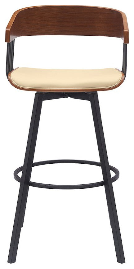 Athena Upholstered Wood Swivel Bar or Counter Stool with Black Metal