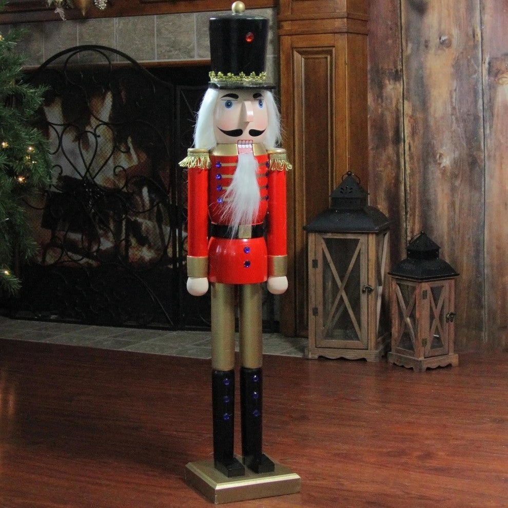 36.25" Red and Gold Wooden Christmas Nutcracker Soldier