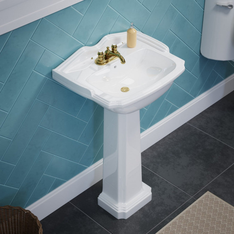 Cloakroom 19" Bathroom Pedestal Sink Combo White Space Saver with Faucet Holes