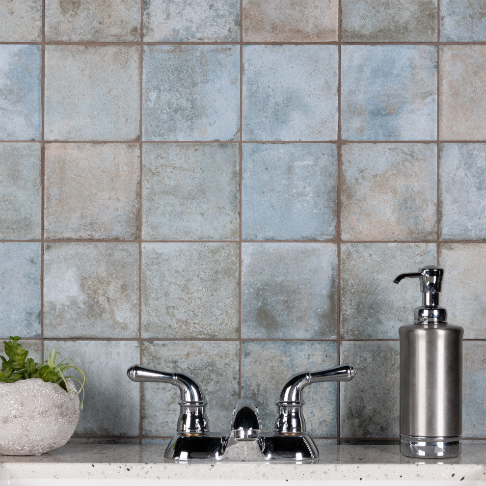 Kings Etna Encaustic Ceramic Floor and Wall Tile, Blue