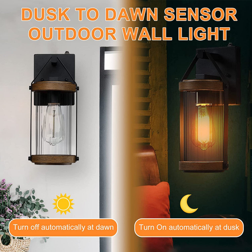 2 Pack Dusk to Dawn Outdoor Wall Light Fixture Exterior Lantern Wall Sconce